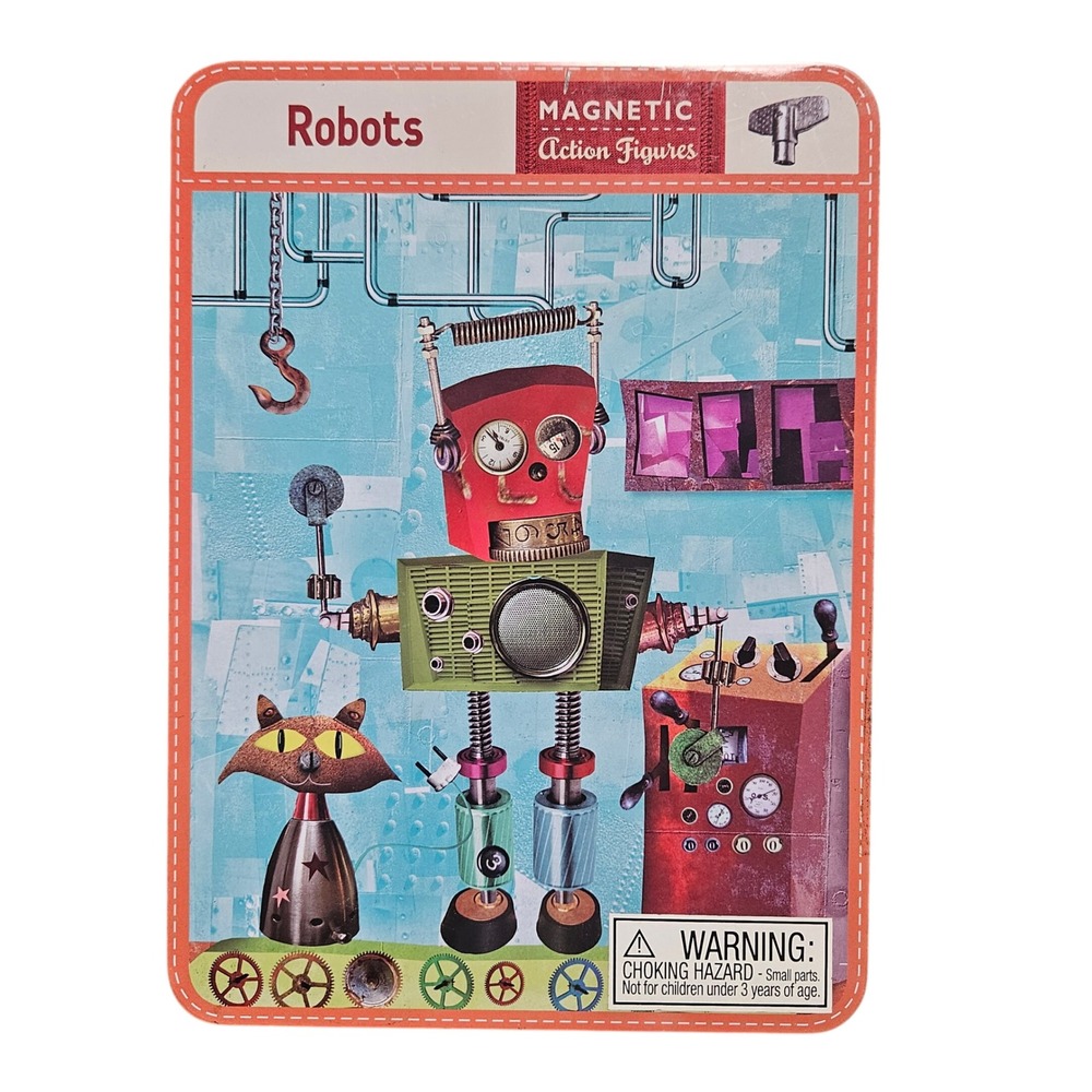 Mudpuppy Robots Magnetic Action Figures Storage Tin Play Set 35+ 2009 Sealed